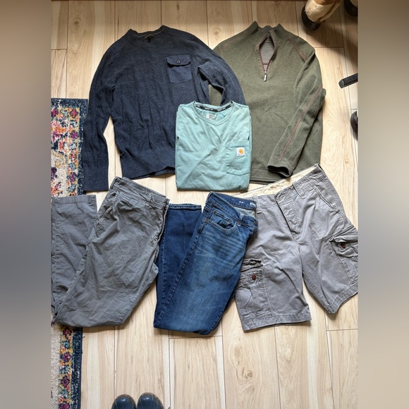 Carhartt Other - Carhartt Men's Green Pocket Tee with Dark Green Quarter-Zip and Navy Sweater Lot